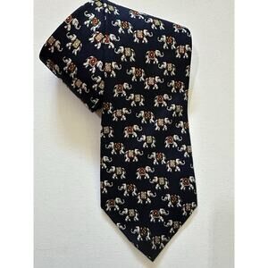 Vintage Necktie Brooks Brothers Makers Elephant Print Navy 100% Silk Tie USA